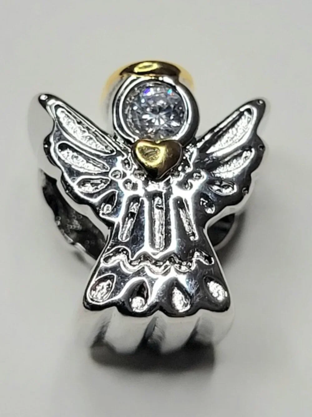 NWT For Pandora Style Bracelets Shiny Silver & Gold Color Angel Charm With Halo